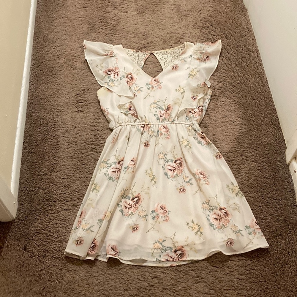 Pink Floral A-Line Dress with Keyhole back